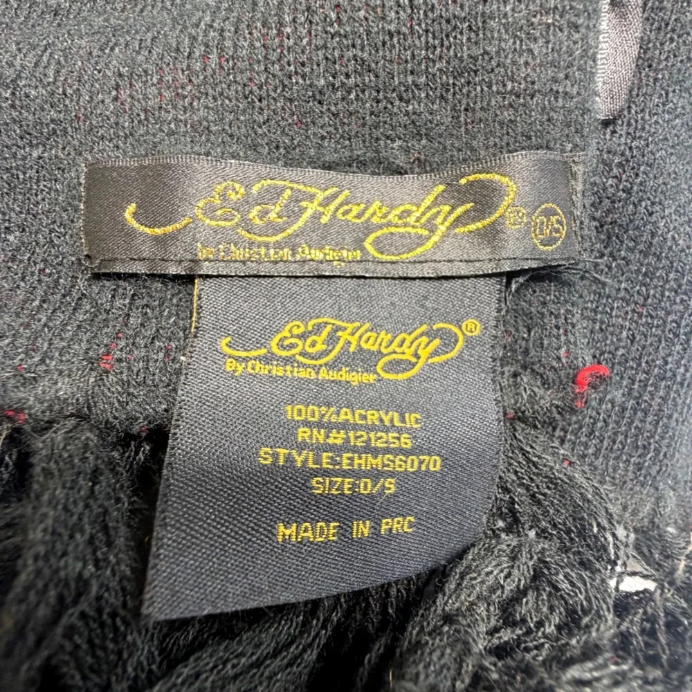 Ed Hardy Tiger Scarf Y2K McBling‎ Tattoo Graphic Black Fringe